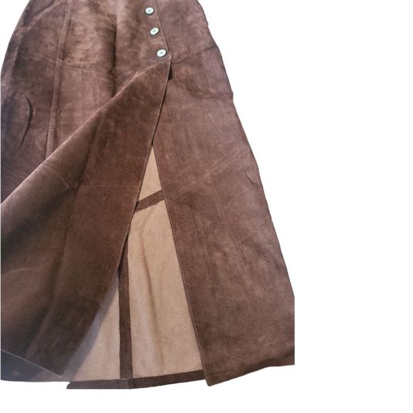 POSITANO Vintage 90s Genuine Leather Suede Western Maxi Skirt Size 10 - Picture 2 of 10
